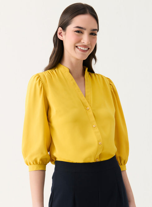 Yellow Solid Chiffon Elegant Top
